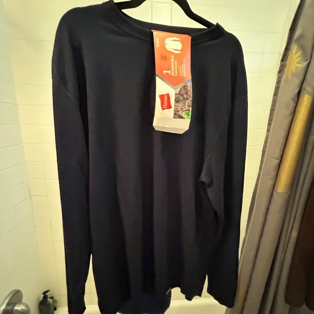 Hanes Men’s Reversible Thermal Crew – Size 2XL – Navy / Blue – New with Tags
